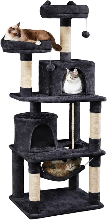 62.5inches Cat Tree Cat Tower Kitten Condo with Platform & Hammock, Scratching Posts for Kittens Pet Play House with Plush Perch for Indoor Activity Relaxing, Green