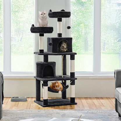 62.5inches Cat Tree Cat Tower Kitten Condo with Platform & Hammock, Scratching Posts for Kittens Pet Play House with Plush Perch for Indoor Activity Relaxing, Green