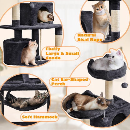 62.5inches Cat Tree Cat Tower Kitten Condo with Platform & Hammock, Scratching Posts for Kittens Pet Play House with Plush Perch for Indoor Activity Relaxing, Green