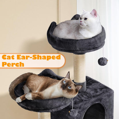 62.5inches Cat Tree Cat Tower Kitten Condo with Platform & Hammock, Scratching Posts for Kittens Pet Play House with Plush Perch for Indoor Activity Relaxing, Green