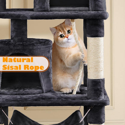 62.5inches Cat Tree Cat Tower Kitten Condo with Platform & Hammock, Scratching Posts for Kittens Pet Play House with Plush Perch for Indoor Activity Relaxing, Green