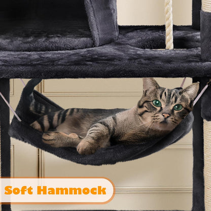 62.5inches Cat Tree Cat Tower Kitten Condo with Platform & Hammock, Scratching Posts for Kittens Pet Play House with Plush Perch for Indoor Activity Relaxing, Green