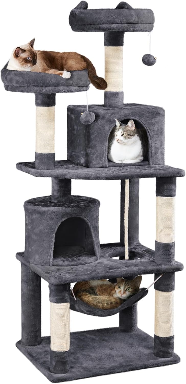 62.5inches Cat Tree Cat Tower Kitten Condo with Platform & Hammock, Scratching Posts for Kittens Pet Play House with Plush Perch for Indoor Activity Relaxing, Green