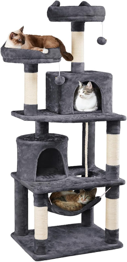 62.5inches Cat Tree Cat Tower Kitten Condo with Platform & Hammock, Scratching Posts for Kittens Pet Play House with Plush Perch for Indoor Activity Relaxing, Green