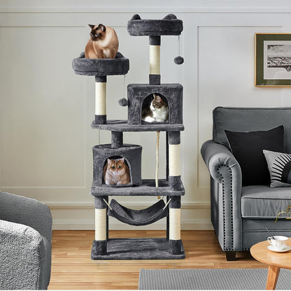 62.5inches Cat Tree Cat Tower Kitten Condo with Platform & Hammock, Scratching Posts for Kittens Pet Play House with Plush Perch for Indoor Activity Relaxing, Green