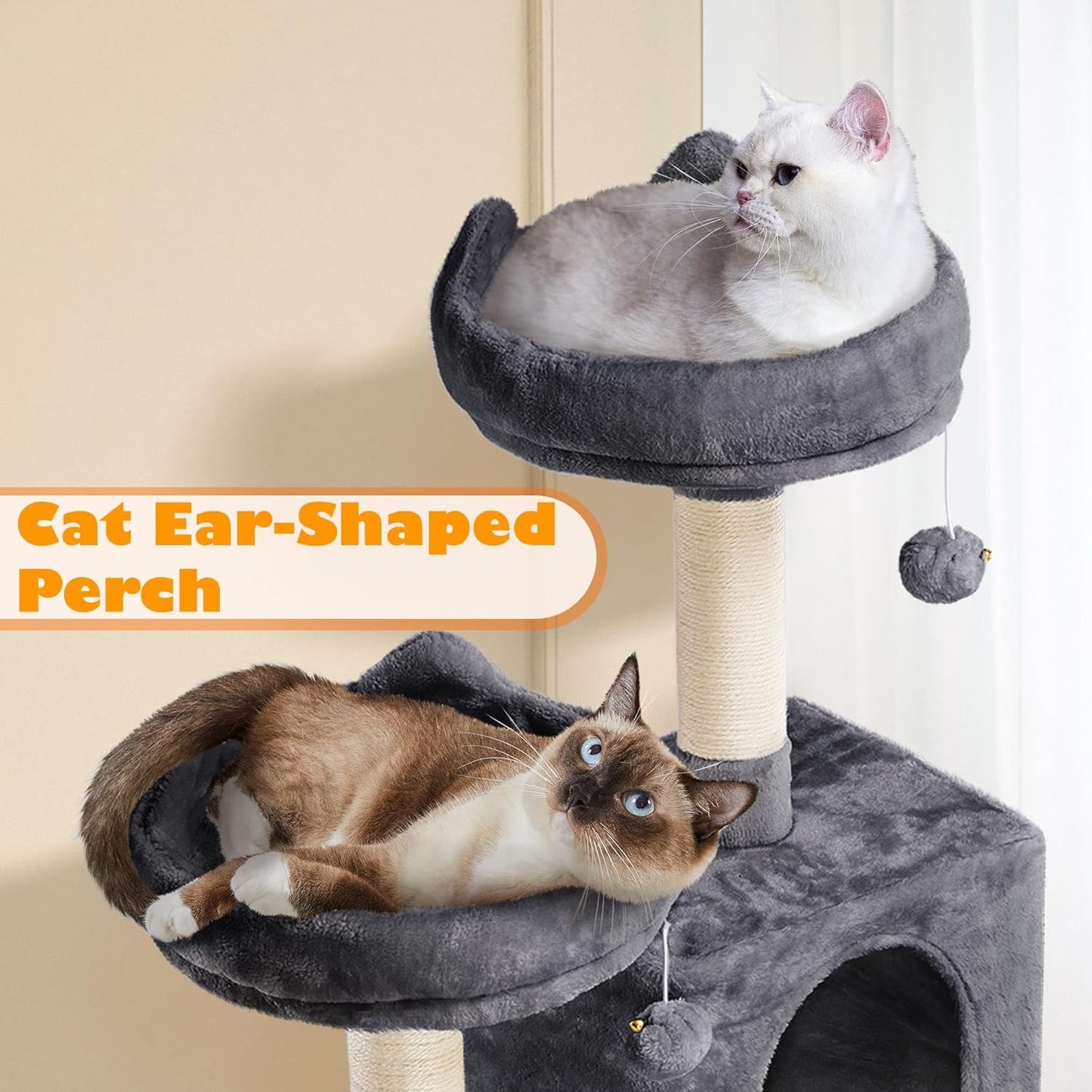 62.5inches Cat Tree Cat Tower Kitten Condo with Platform & Hammock, Scratching Posts for Kittens Pet Play House with Plush Perch for Indoor Activity Relaxing, Green