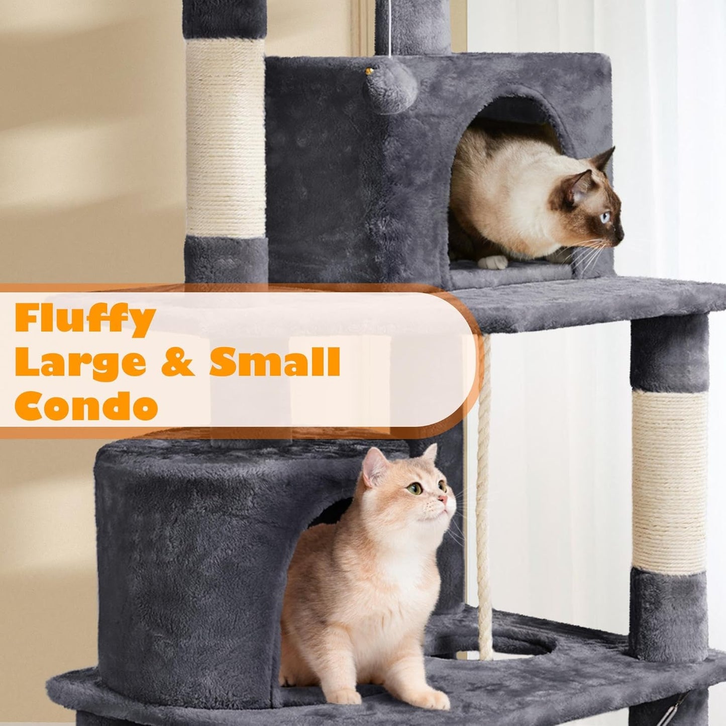 62.5inches Cat Tree Cat Tower Kitten Condo with Platform & Hammock, Scratching Posts for Kittens Pet Play House with Plush Perch for Indoor Activity Relaxing, Green