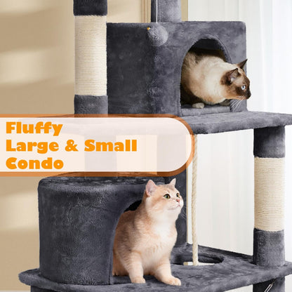 62.5inches Cat Tree Cat Tower Kitten Condo with Platform & Hammock, Scratching Posts for Kittens Pet Play House with Plush Perch for Indoor Activity Relaxing, Green