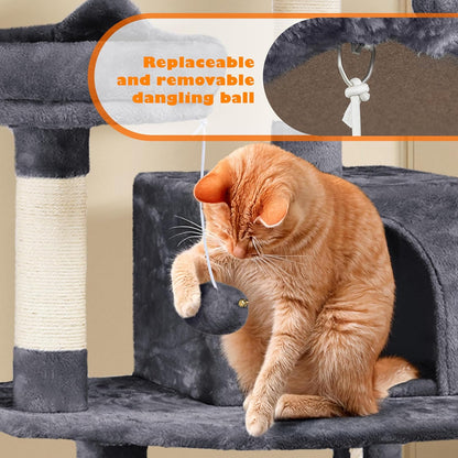 62.5inches Cat Tree Cat Tower Kitten Condo with Platform & Hammock, Scratching Posts for Kittens Pet Play House with Plush Perch for Indoor Activity Relaxing, Green