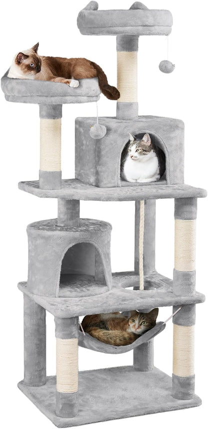 62.5inches Cat Tree Cat Tower Kitten Condo with Platform & Hammock, Scratching Posts for Kittens Pet Play House with Plush Perch for Indoor Activity Relaxing, Green