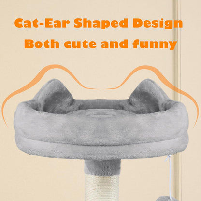 62.5inches Cat Tree Cat Tower Kitten Condo with Platform & Hammock, Scratching Posts for Kittens Pet Play House with Plush Perch for Indoor Activity Relaxing, Green