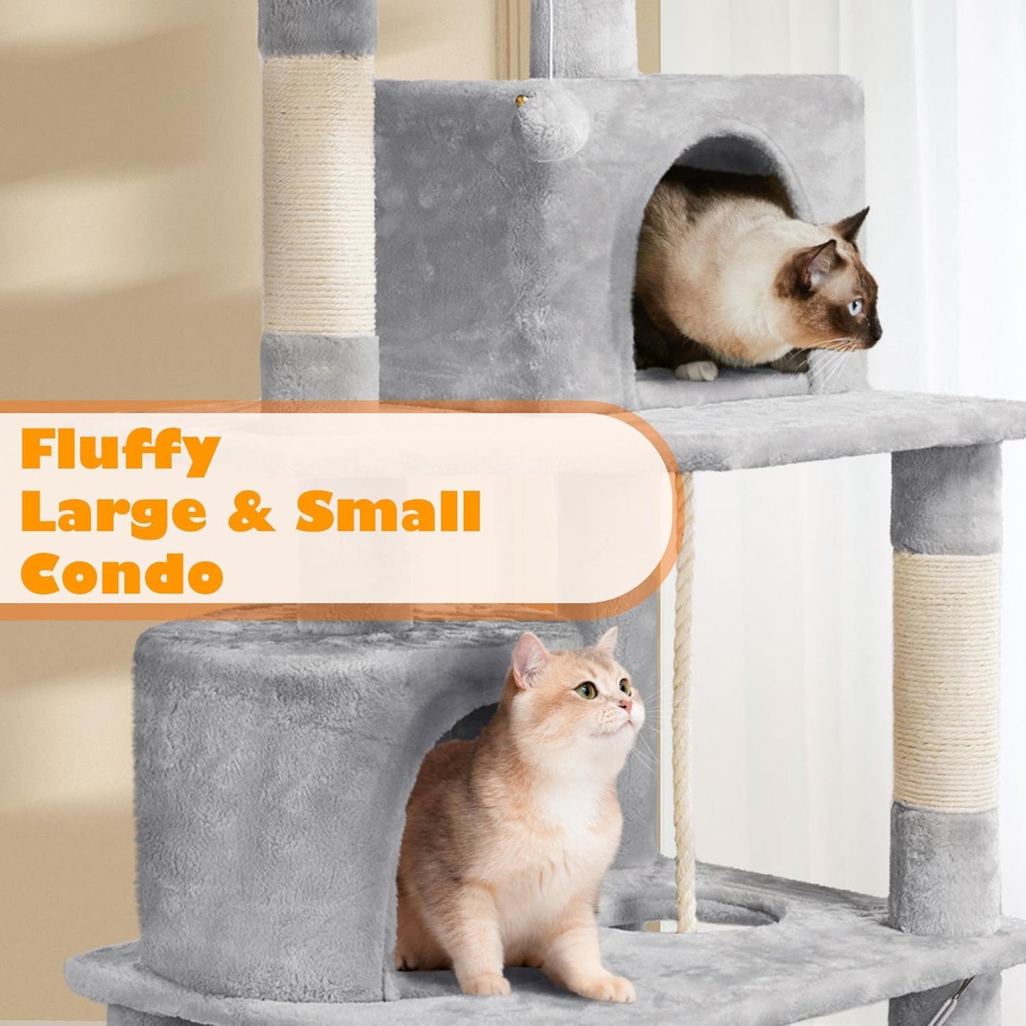 62.5inches Cat Tree Cat Tower Kitten Condo with Platform & Hammock, Scratching Posts for Kittens Pet Play House with Plush Perch for Indoor Activity Relaxing, Green