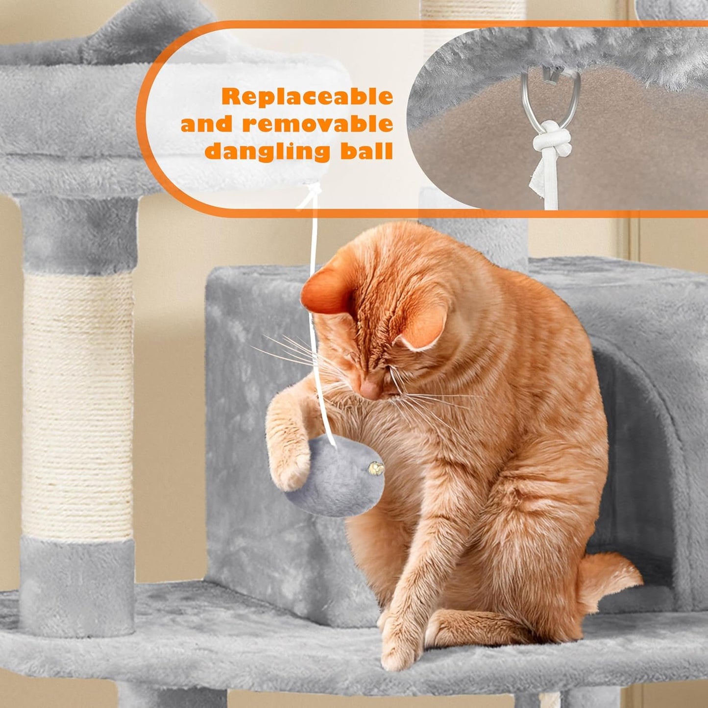 62.5inches Cat Tree Cat Tower Kitten Condo with Platform & Hammock, Scratching Posts for Kittens Pet Play House with Plush Perch for Indoor Activity Relaxing, Green