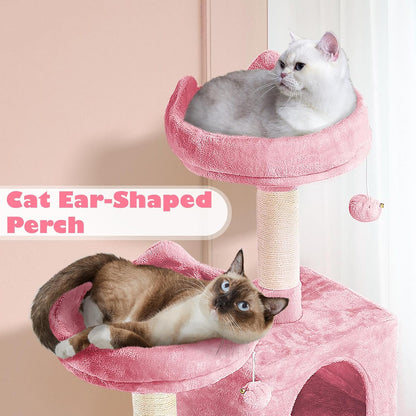 62.5inches Cat Tree Cat Tower Kitten Condo with Platform & Hammock, Scratching Posts for Kittens Pet Play House with Plush Perch for Indoor Activity Relaxing, Green