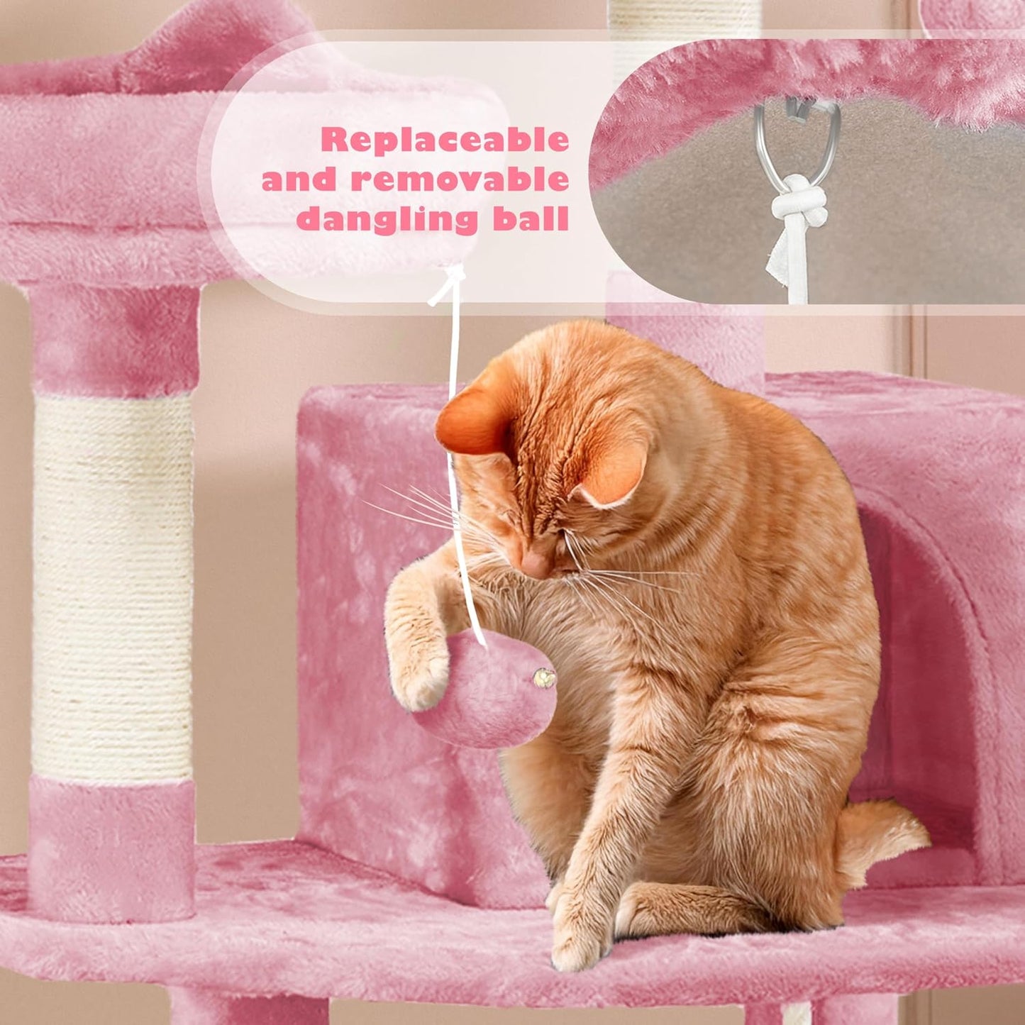 62.5inches Cat Tree Cat Tower Kitten Condo with Platform & Hammock, Scratching Posts for Kittens Pet Play House with Plush Perch for Indoor Activity Relaxing, Green