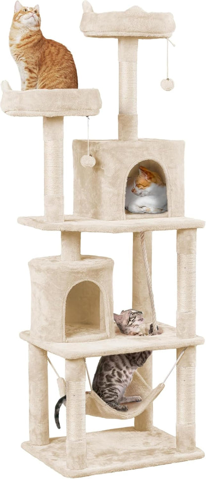 62.5inches Cat Tree Cat Tower Kitten Condo with Platform & Hammock, Scratching Posts for Kittens Pet Play House with Plush Perch for Indoor Activity Relaxing, Green
