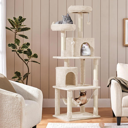 62.5inches Cat Tree Cat Tower Kitten Condo with Platform & Hammock, Scratching Posts for Kittens Pet Play House with Plush Perch for Indoor Activity Relaxing, Green