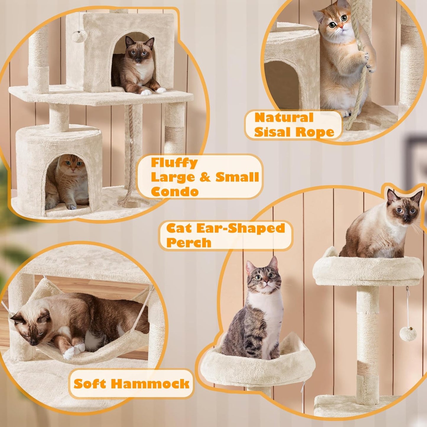62.5inches Cat Tree Cat Tower Kitten Condo with Platform & Hammock, Scratching Posts for Kittens Pet Play House with Plush Perch for Indoor Activity Relaxing, Green