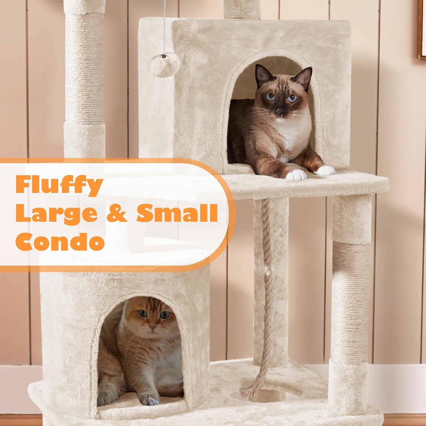62.5inches Cat Tree Cat Tower Kitten Condo with Platform & Hammock, Scratching Posts for Kittens Pet Play House with Plush Perch for Indoor Activity Relaxing, Green