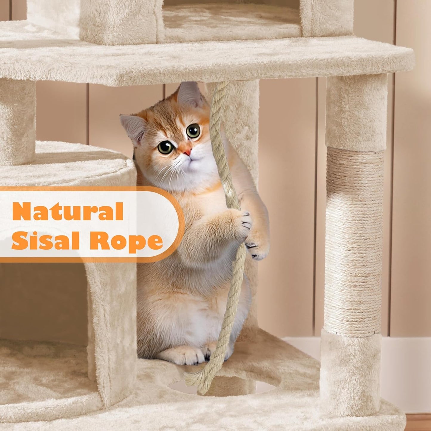 62.5inches Cat Tree Cat Tower Kitten Condo with Platform & Hammock, Scratching Posts for Kittens Pet Play House with Plush Perch for Indoor Activity Relaxing, Green