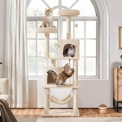 62.5inches Cat Tree Cat Tower Kitten Condo with Platform & Hammock, Scratching Posts for Kittens Pet Play House with Plush Perch for Indoor Activity Relaxing, Green
