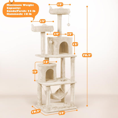 62.5inches Cat Tree Cat Tower Kitten Condo with Platform & Hammock, Scratching Posts for Kittens Pet Play House with Plush Perch for Indoor Activity Relaxing, Green