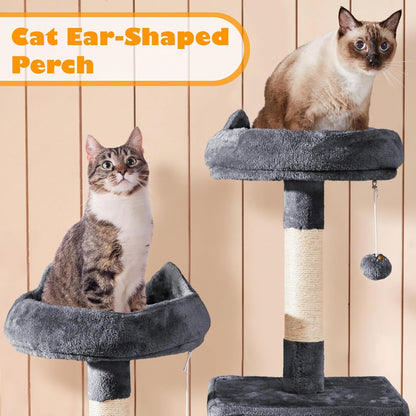 62.5inches Cat Tree Cat Tower Kitten Condo with Platform & Hammock, Scratching Posts for Kittens Pet Play House with Plush Perch for Indoor Activity Relaxing, Green