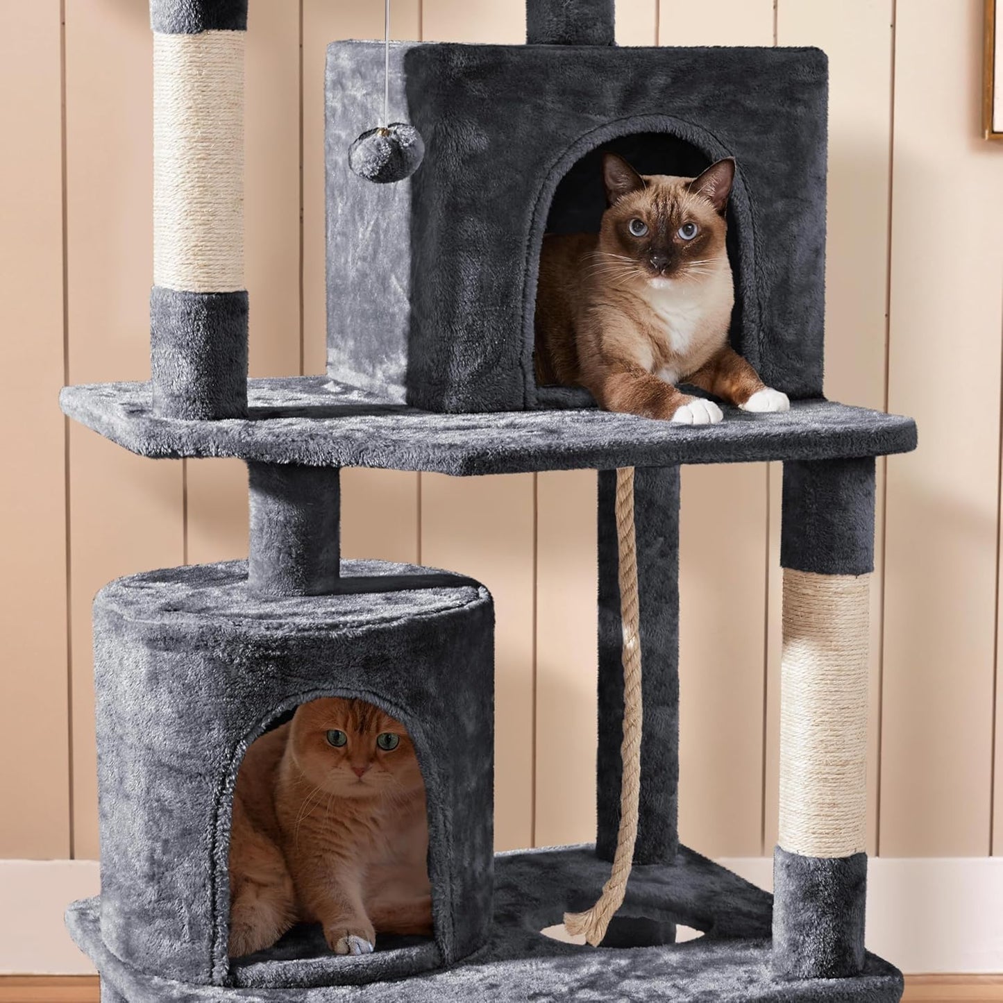 62.5inches Cat Tree Cat Tower Kitten Condo with Platform & Hammock, Scratching Posts for Kittens Pet Play House with Plush Perch for Indoor Activity Relaxing, Green