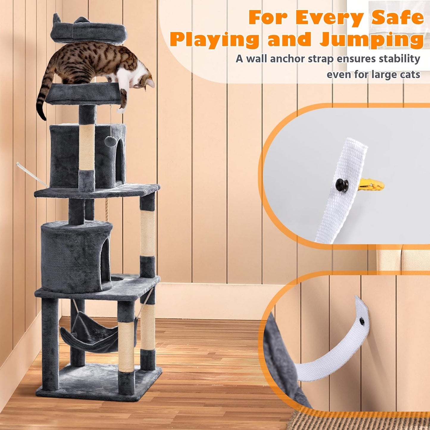 62.5inches Cat Tree Cat Tower Kitten Condo with Platform & Hammock, Scratching Posts for Kittens Pet Play House with Plush Perch for Indoor Activity Relaxing, Green