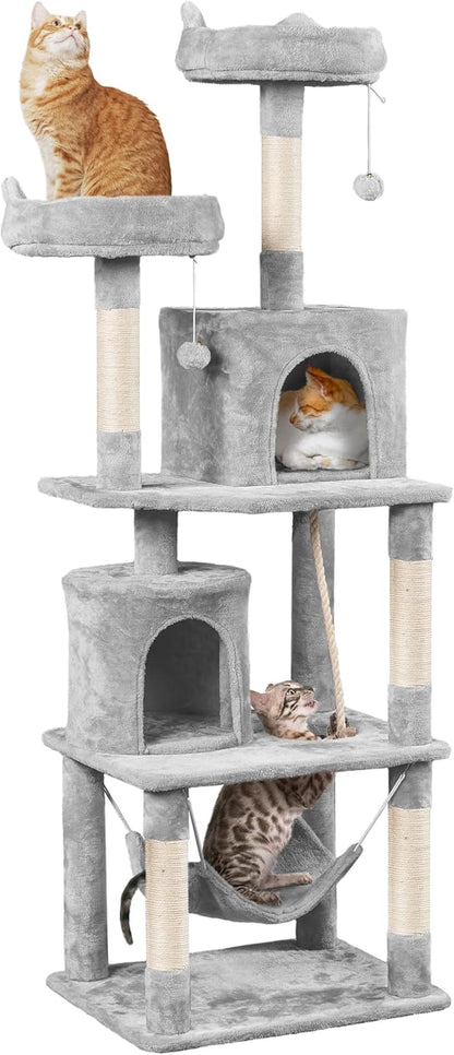 62.5inches Cat Tree Cat Tower Kitten Condo with Platform & Hammock, Scratching Posts for Kittens Pet Play House with Plush Perch for Indoor Activity Relaxing, Green