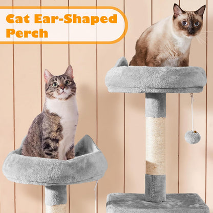 62.5inches Cat Tree Cat Tower Kitten Condo with Platform & Hammock, Scratching Posts for Kittens Pet Play House with Plush Perch for Indoor Activity Relaxing, Green