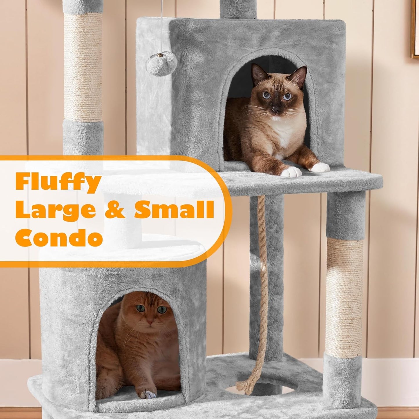 62.5inches Cat Tree Cat Tower Kitten Condo with Platform & Hammock, Scratching Posts for Kittens Pet Play House with Plush Perch for Indoor Activity Relaxing, Green