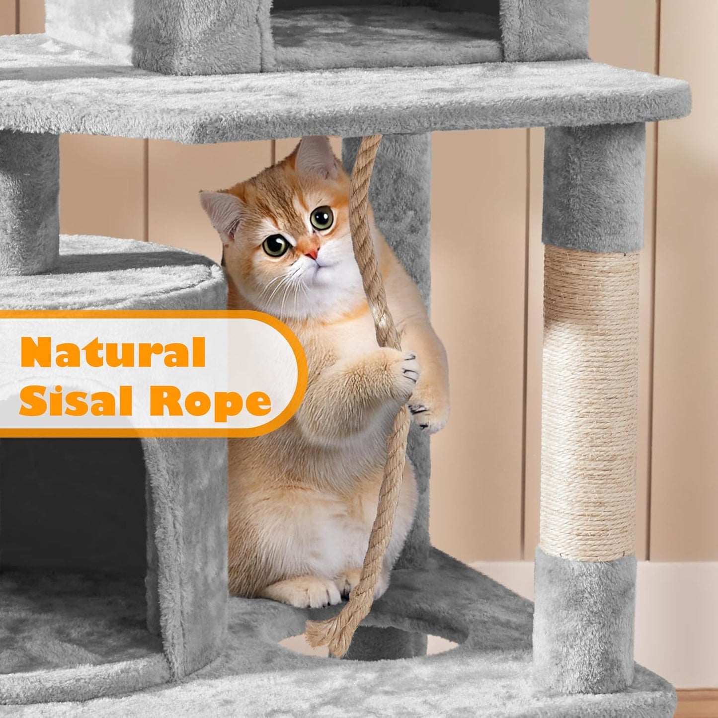 62.5inches Cat Tree Cat Tower Kitten Condo with Platform & Hammock, Scratching Posts for Kittens Pet Play House with Plush Perch for Indoor Activity Relaxing, Green