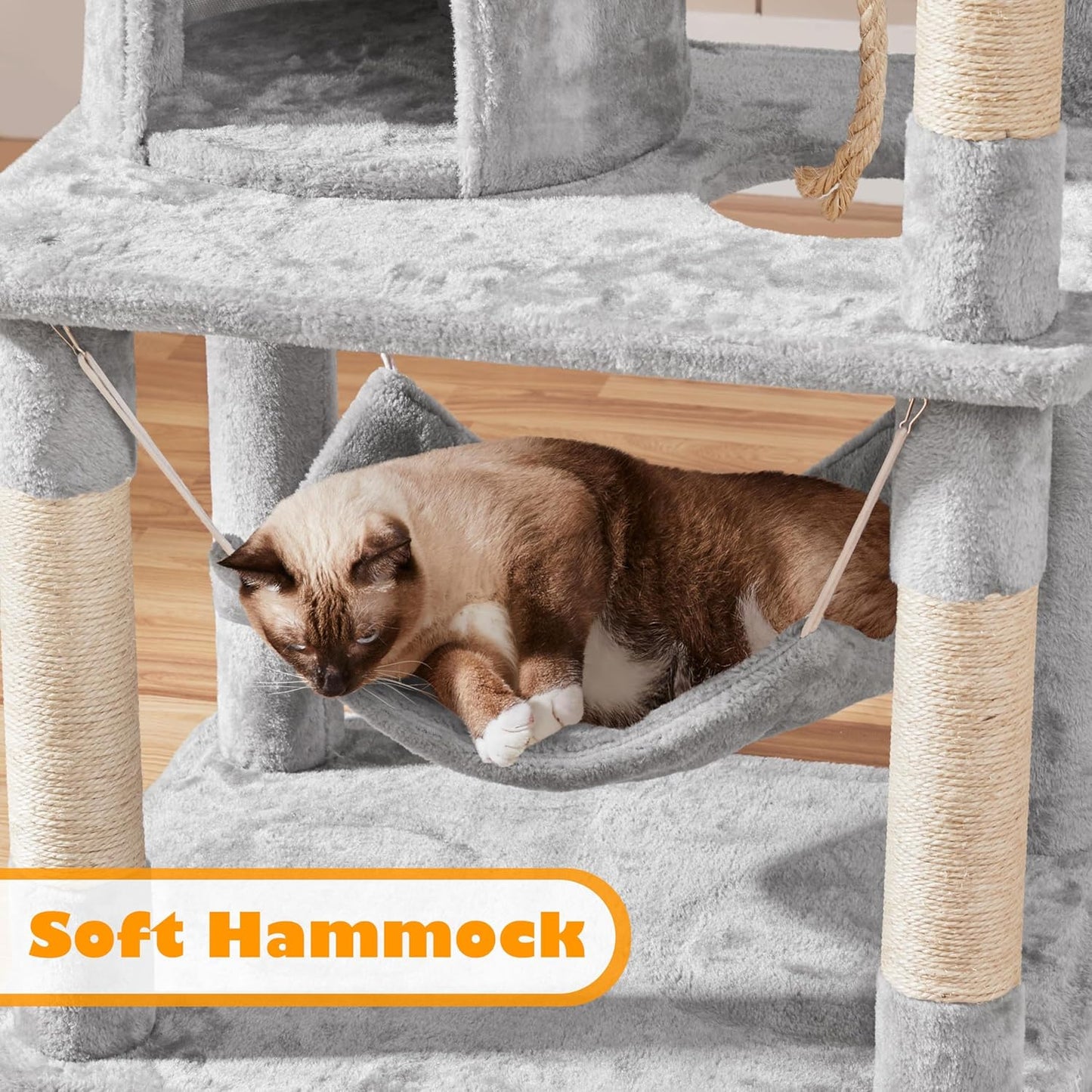62.5inches Cat Tree Cat Tower Kitten Condo with Platform & Hammock, Scratching Posts for Kittens Pet Play House with Plush Perch for Indoor Activity Relaxing, Green