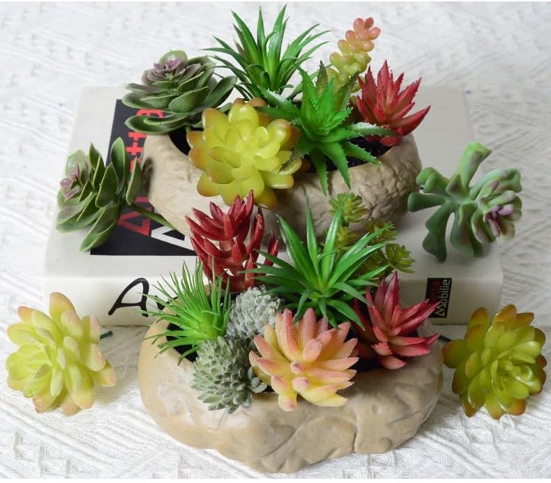 Mini Artificial Succulents, Fake Small Plants, Fake Succulent Plant，Artificial Air Plants that Look Real, Faux Succulents Unpotted, for Party, Garden & Outdoor Home Décor (9, Pink)