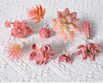 Mini Artificial Succulents, Fake Small Plants, Fake Succulent Plant，Artificial Air Plants that Look Real, Faux Succulents Unpotted, for Party, Garden & Outdoor Home Décor (9, Pink)