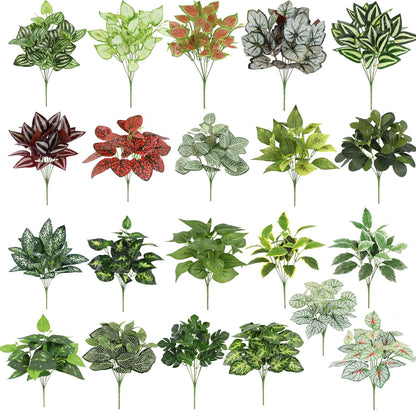 12PCS Artificial Tropical Leaves 13" Faux Monstera, Persian Caladium & Alocasia Plants Real Touch Greenery for Home Decor, DIY Centerpieces, Indoor Outdoor (12, Leaves-U)