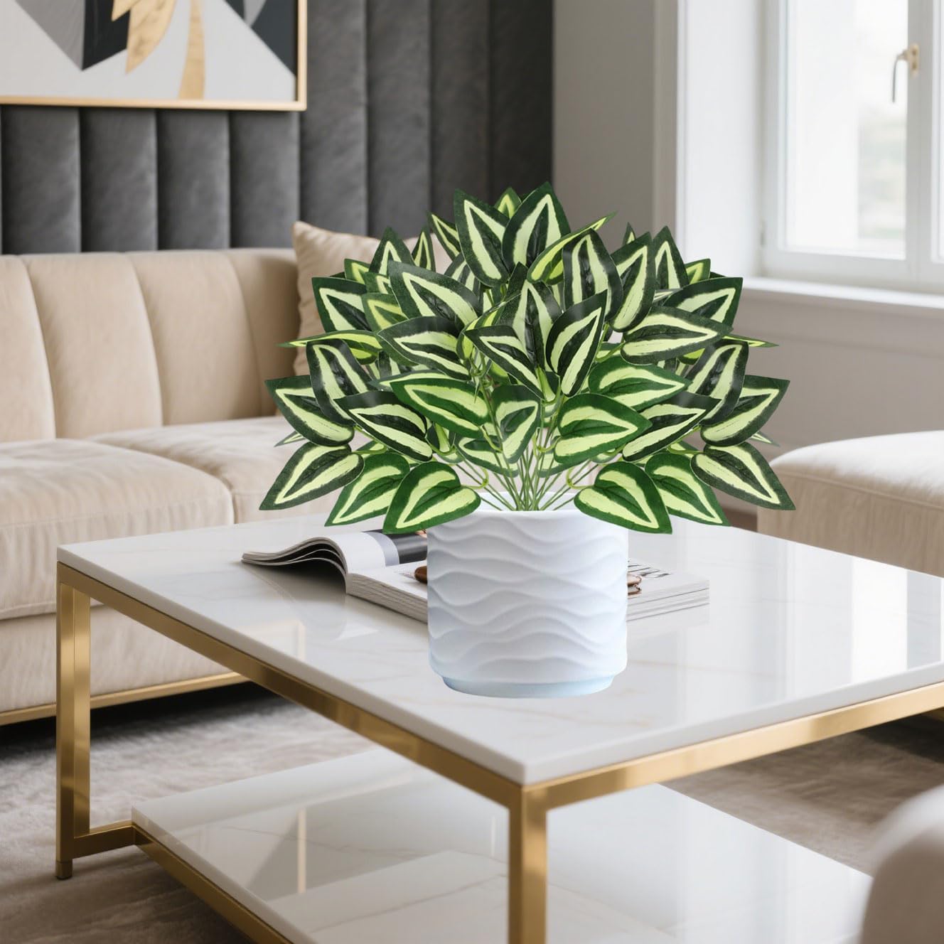 12PCS Artificial Tropical Leaves 13" Faux Monstera, Persian Caladium & Alocasia Plants Real Touch Greenery for Home Decor, DIY Centerpieces, Indoor Outdoor (12, Leaves-U)