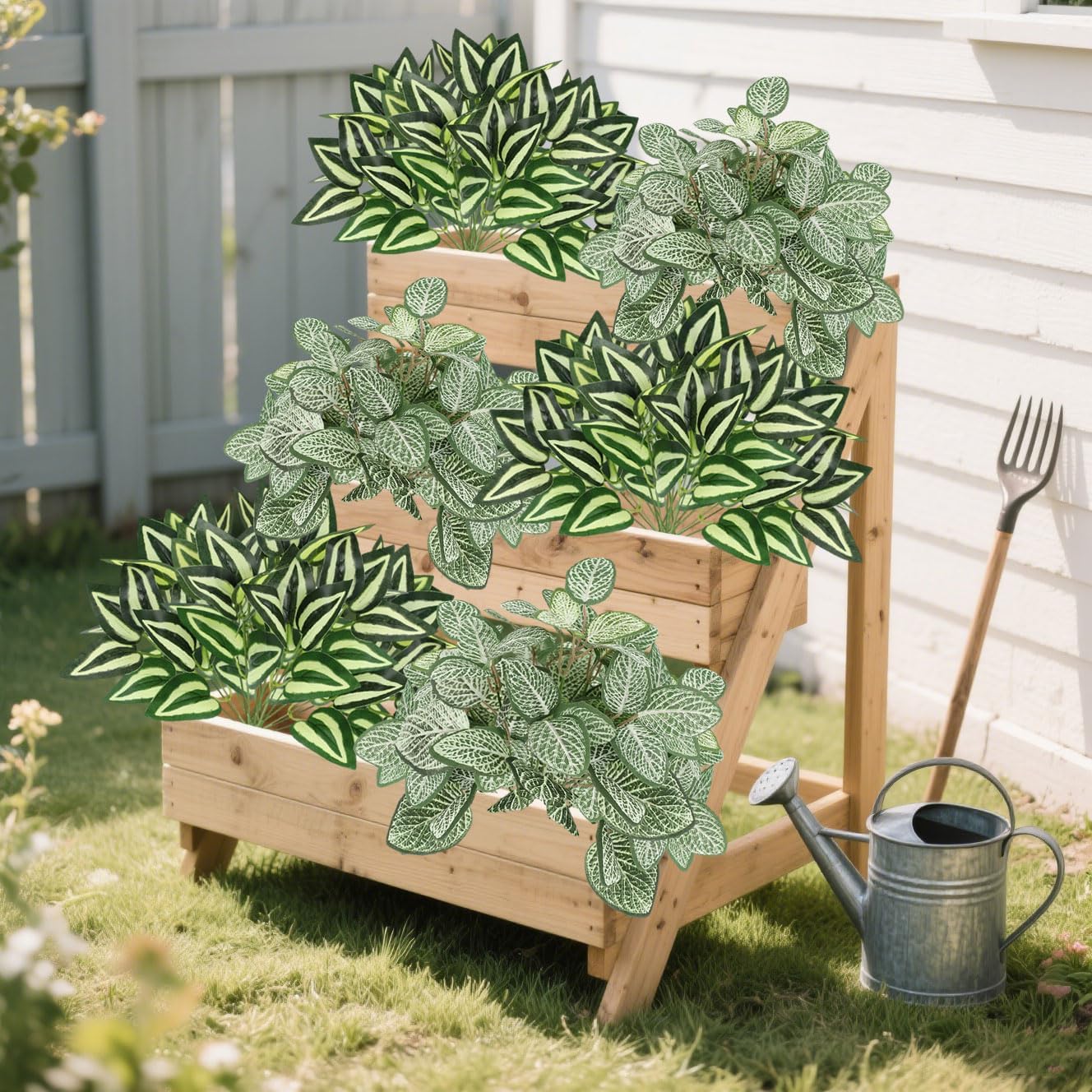 12PCS Artificial Tropical Leaves 13" Faux Monstera, Persian Caladium & Alocasia Plants Real Touch Greenery for Home Decor, DIY Centerpieces, Indoor Outdoor (12, Leaves-U)
