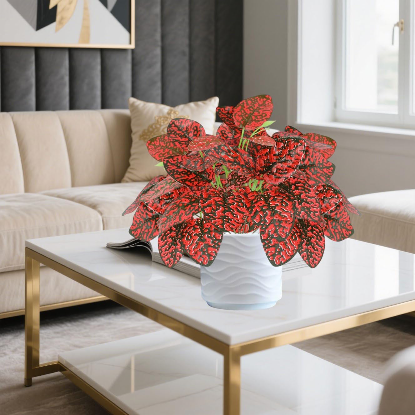 12PCS Artificial Tropical Leaves 13" Faux Monstera, Persian Caladium & Alocasia Plants Real Touch Greenery for Home Decor, DIY Centerpieces, Indoor Outdoor (12, Leaves-U)