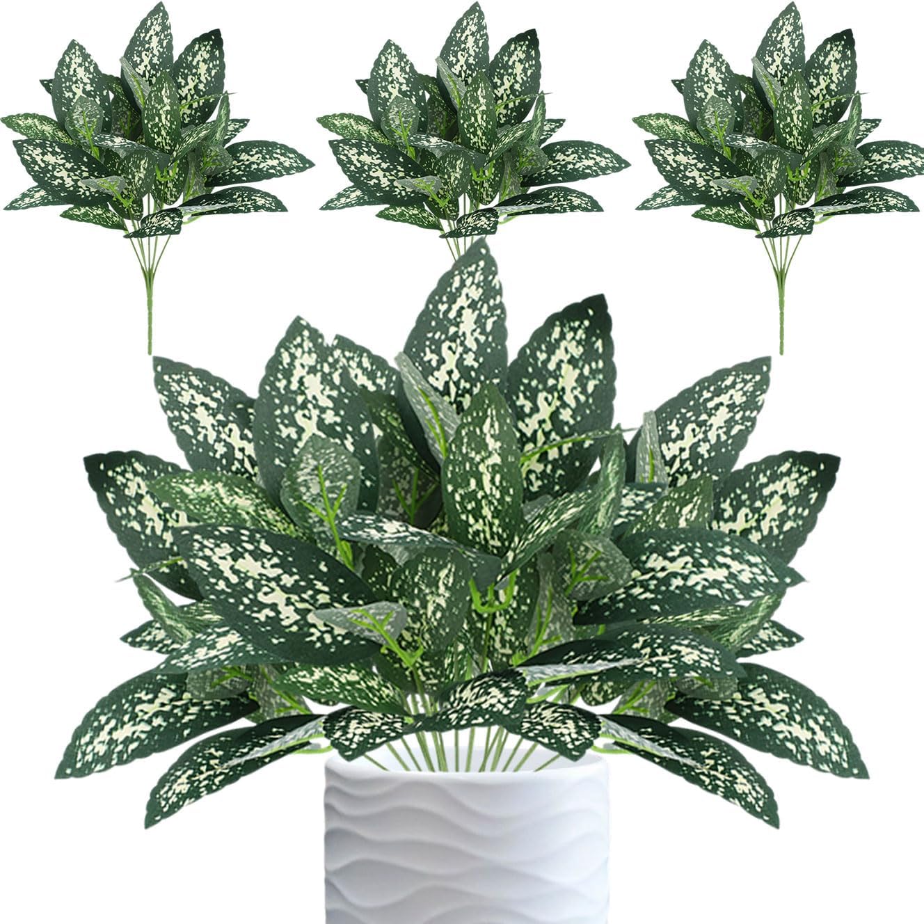 12PCS Artificial Tropical Leaves 13" Faux Monstera, Persian Caladium & Alocasia Plants Real Touch Greenery for Home Decor, DIY Centerpieces, Indoor Outdoor (12, Leaves-U)