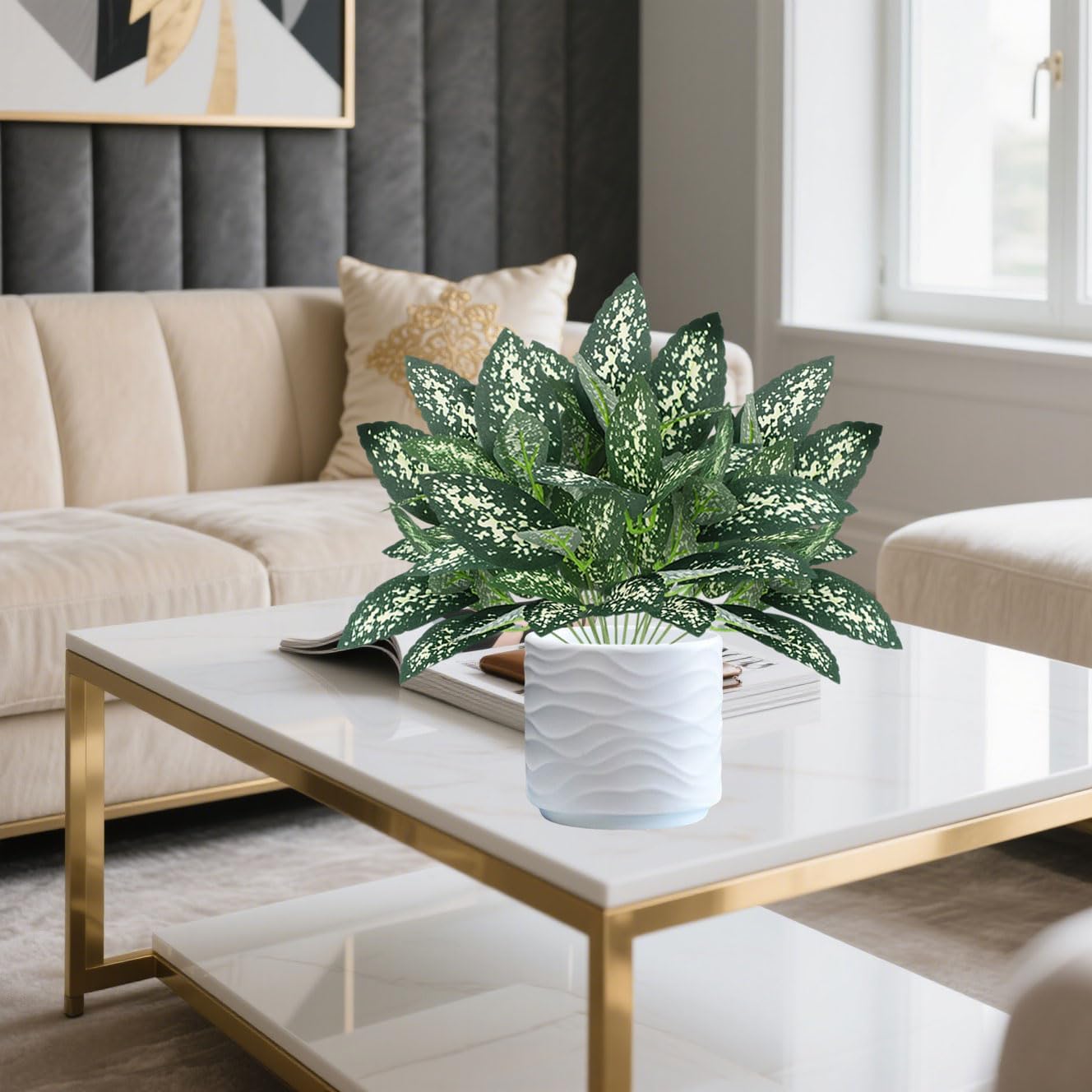 12PCS Artificial Tropical Leaves 13" Faux Monstera, Persian Caladium & Alocasia Plants Real Touch Greenery for Home Decor, DIY Centerpieces, Indoor Outdoor (12, Leaves-U)