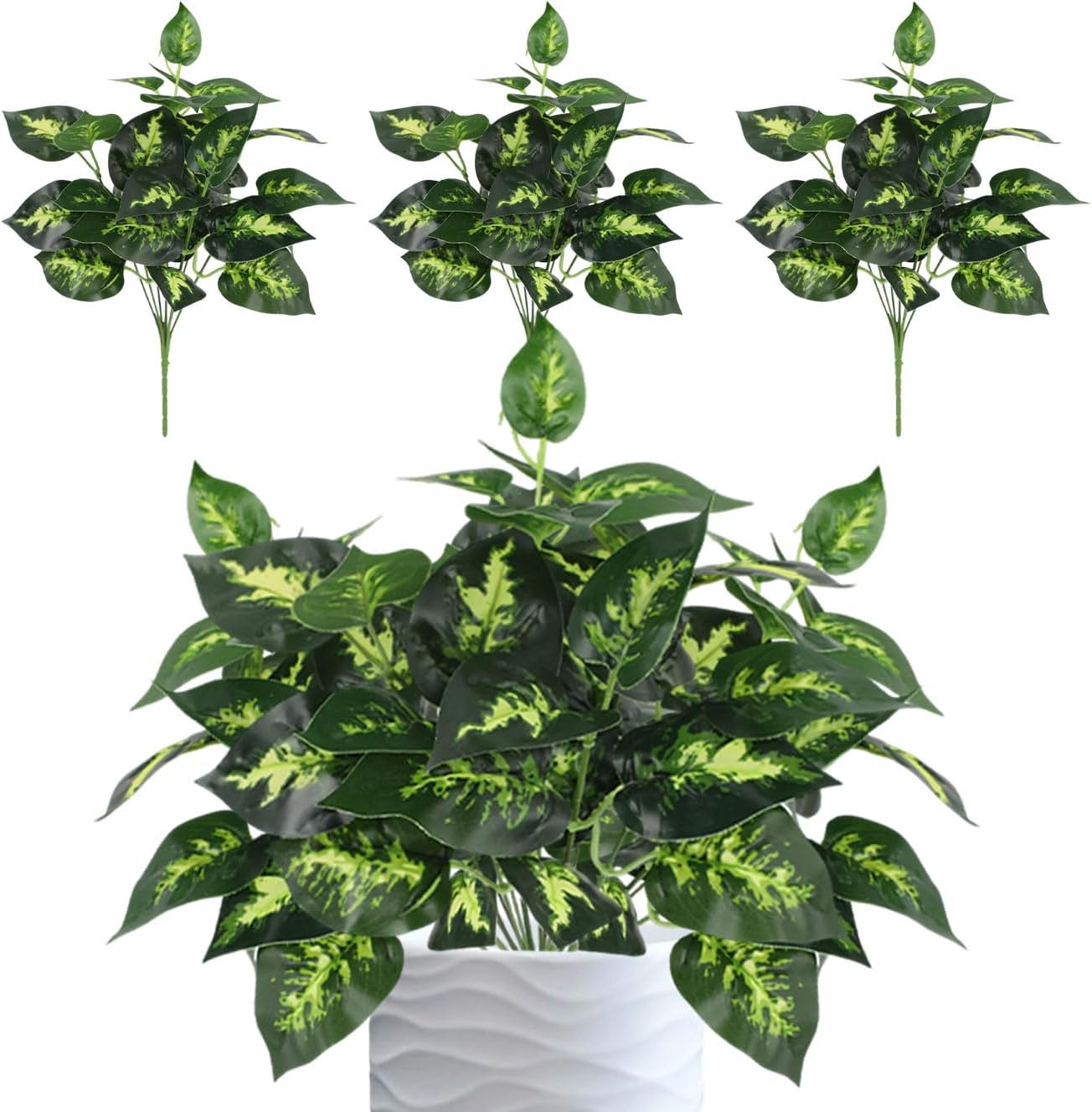 12PCS Artificial Tropical Leaves 13" Faux Monstera, Persian Caladium & Alocasia Plants Real Touch Greenery for Home Decor, DIY Centerpieces, Indoor Outdoor (12, Leaves-U)