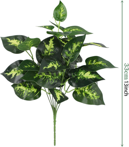 12PCS Artificial Tropical Leaves 13" Faux Monstera, Persian Caladium & Alocasia Plants Real Touch Greenery for Home Decor, DIY Centerpieces, Indoor Outdoor (12, Leaves-U)