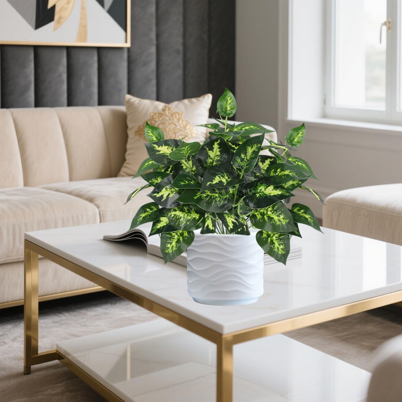 12PCS Artificial Tropical Leaves 13" Faux Monstera, Persian Caladium & Alocasia Plants Real Touch Greenery for Home Decor, DIY Centerpieces, Indoor Outdoor (12, Leaves-U)