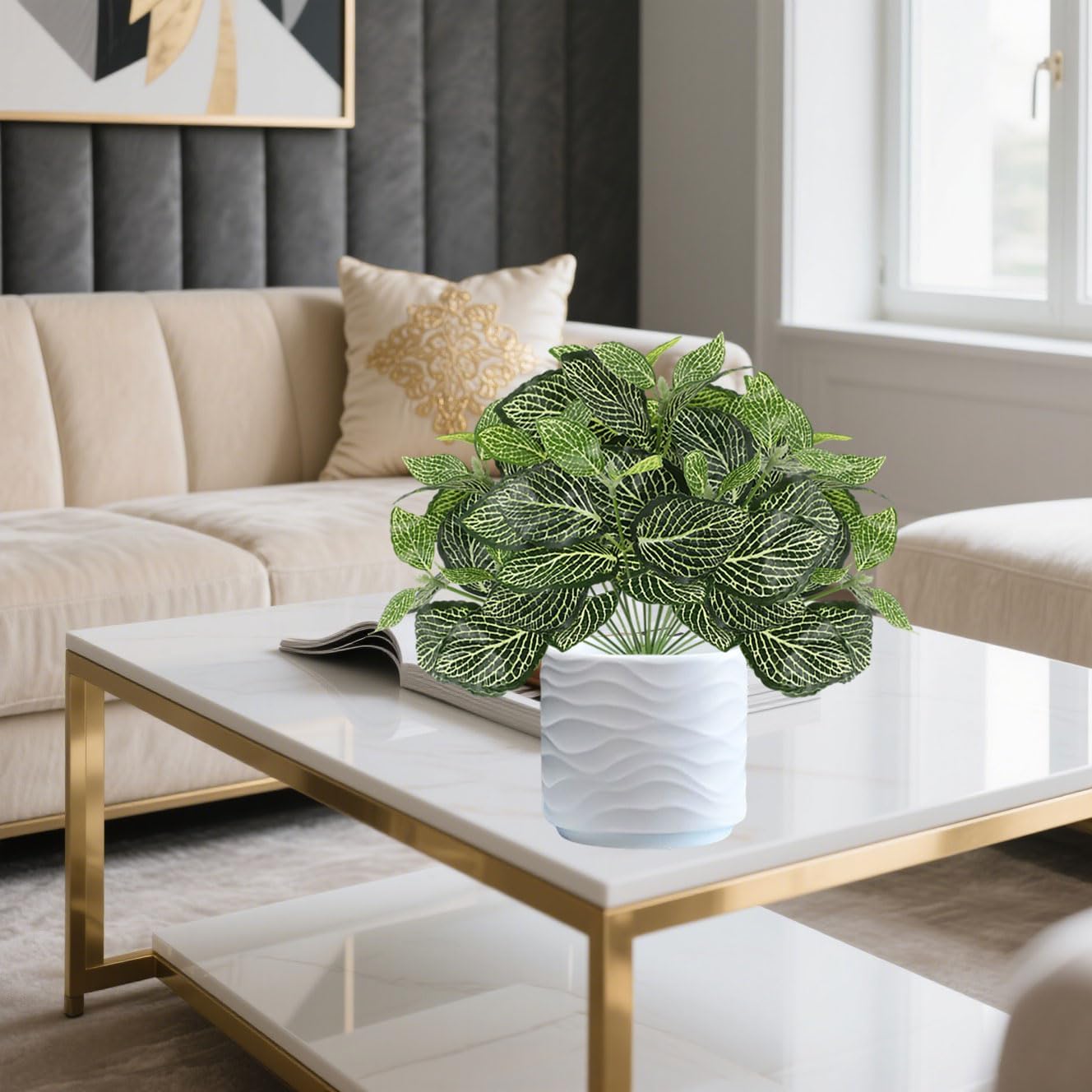 12PCS Artificial Tropical Leaves 13" Faux Monstera, Persian Caladium & Alocasia Plants Real Touch Greenery for Home Decor, DIY Centerpieces, Indoor Outdoor (12, Leaves-U)