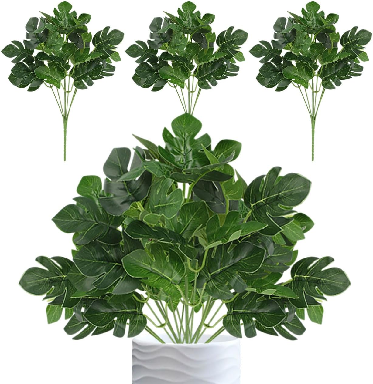 12PCS Artificial Tropical Leaves 13" Faux Monstera, Persian Caladium & Alocasia Plants Real Touch Greenery for Home Decor, DIY Centerpieces, Indoor Outdoor (12, Leaves-U)