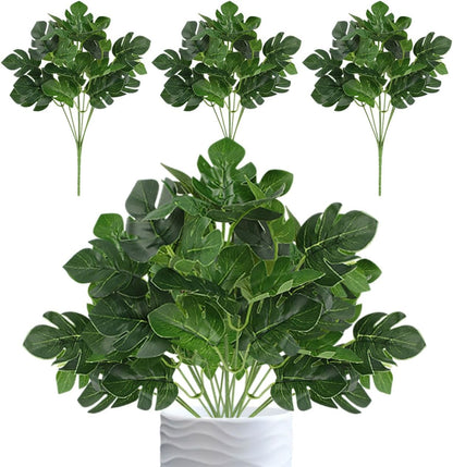 12PCS Artificial Tropical Leaves 13" Faux Monstera, Persian Caladium & Alocasia Plants Real Touch Greenery for Home Decor, DIY Centerpieces, Indoor Outdoor (12, Leaves-U)