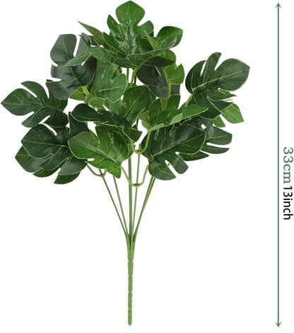 12PCS Artificial Tropical Leaves 13" Faux Monstera, Persian Caladium & Alocasia Plants Real Touch Greenery for Home Decor, DIY Centerpieces, Indoor Outdoor (12, Leaves-U)