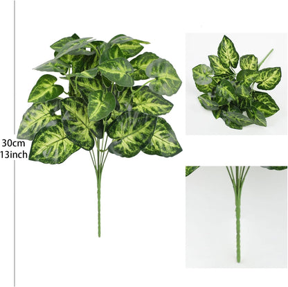 12PCS Artificial Tropical Leaves 13" Faux Monstera, Persian Caladium & Alocasia Plants Real Touch Greenery for Home Decor, DIY Centerpieces, Indoor Outdoor (12, Leaves-U)